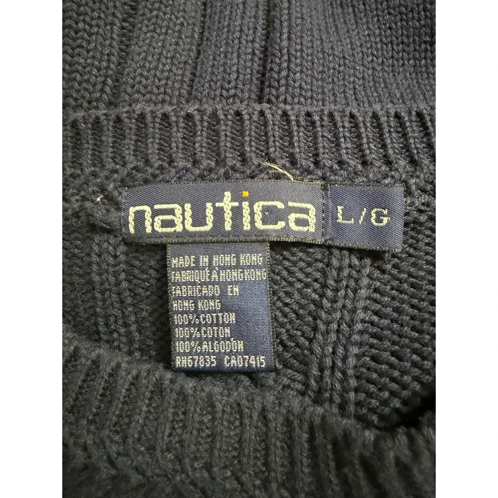 Vintage Nautica Mens Argyle Plaid Intarsia Cotton Knit Sweater grandpa golf LG